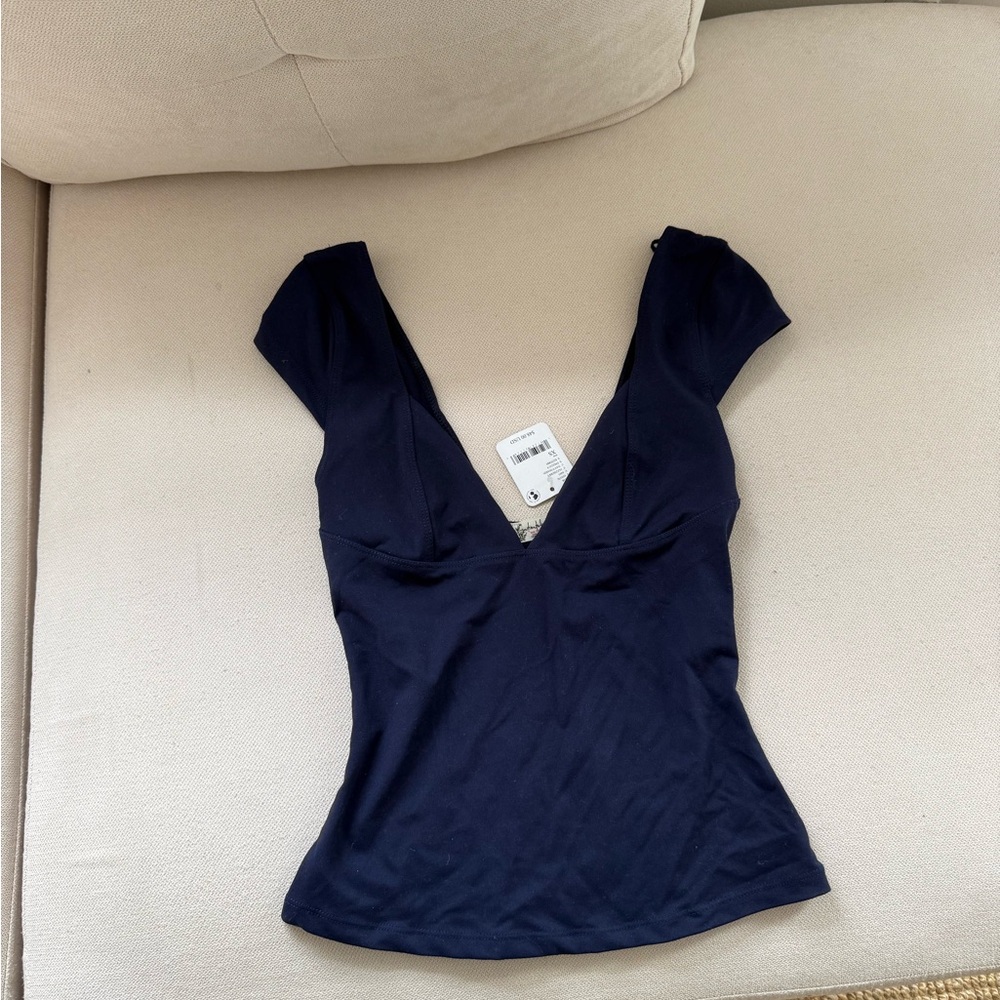 Free People Deep V Black Stretch Tank Top